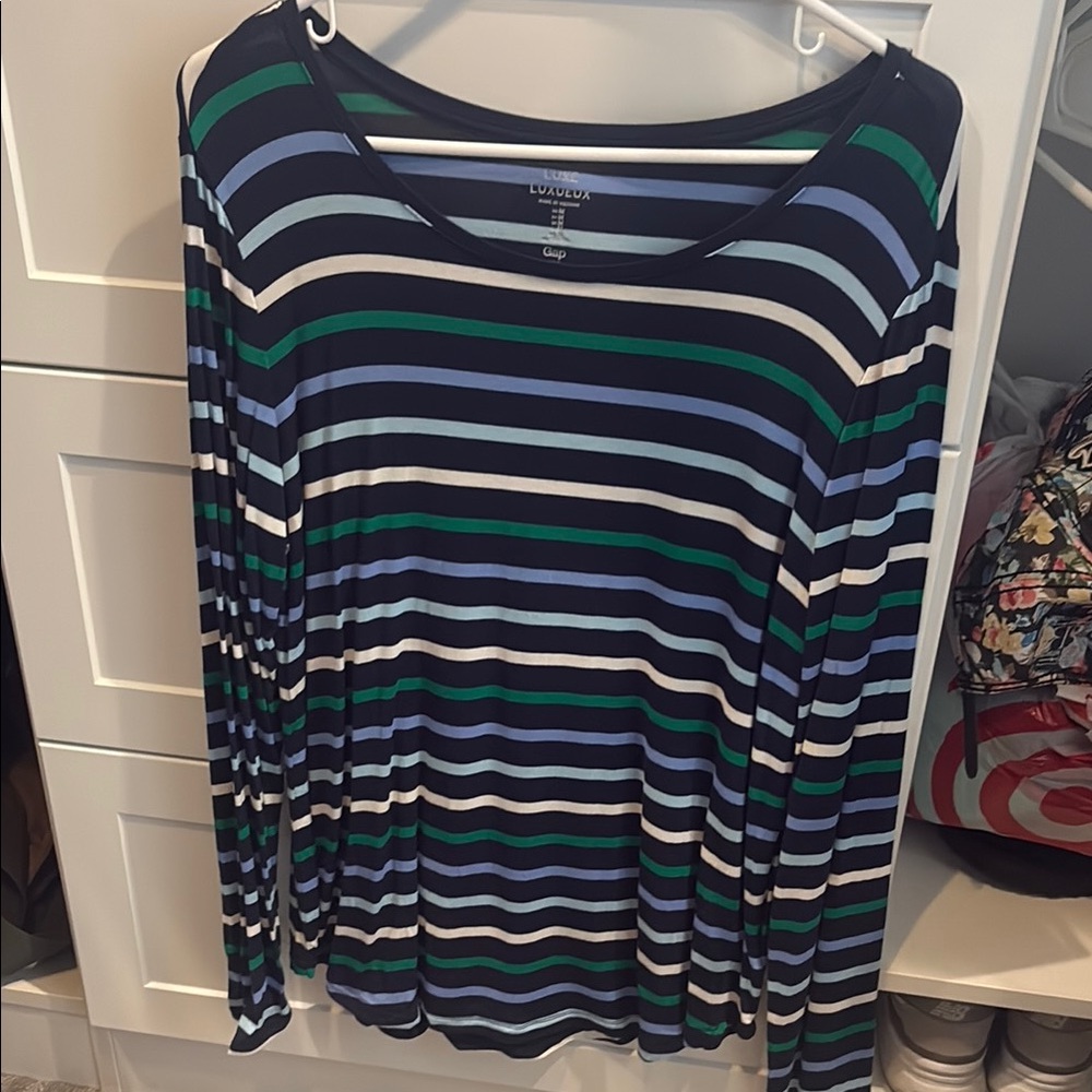 Gap Women's Striped Long Sleeve Top - Blue and Green